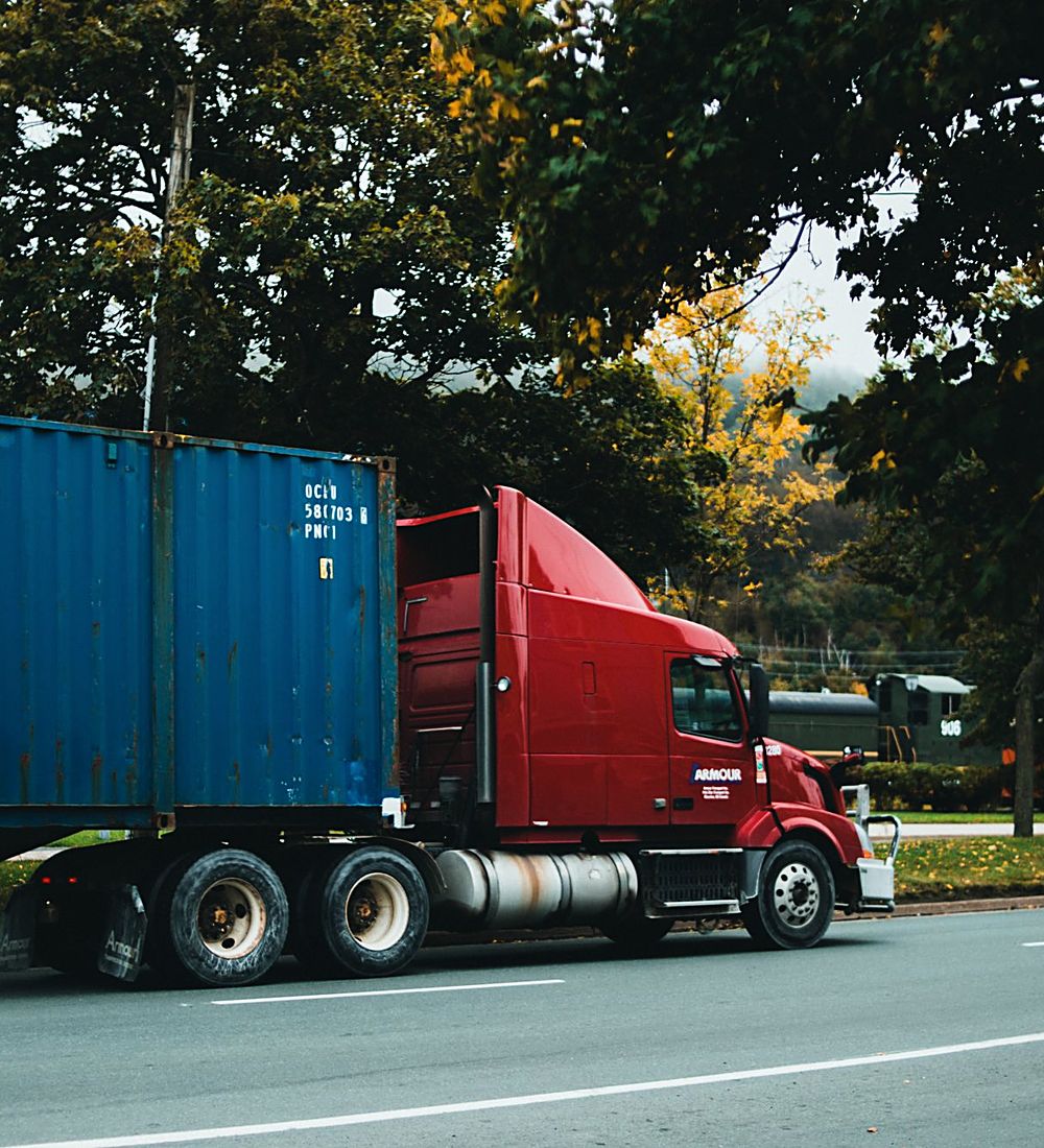 A container trailer on the road